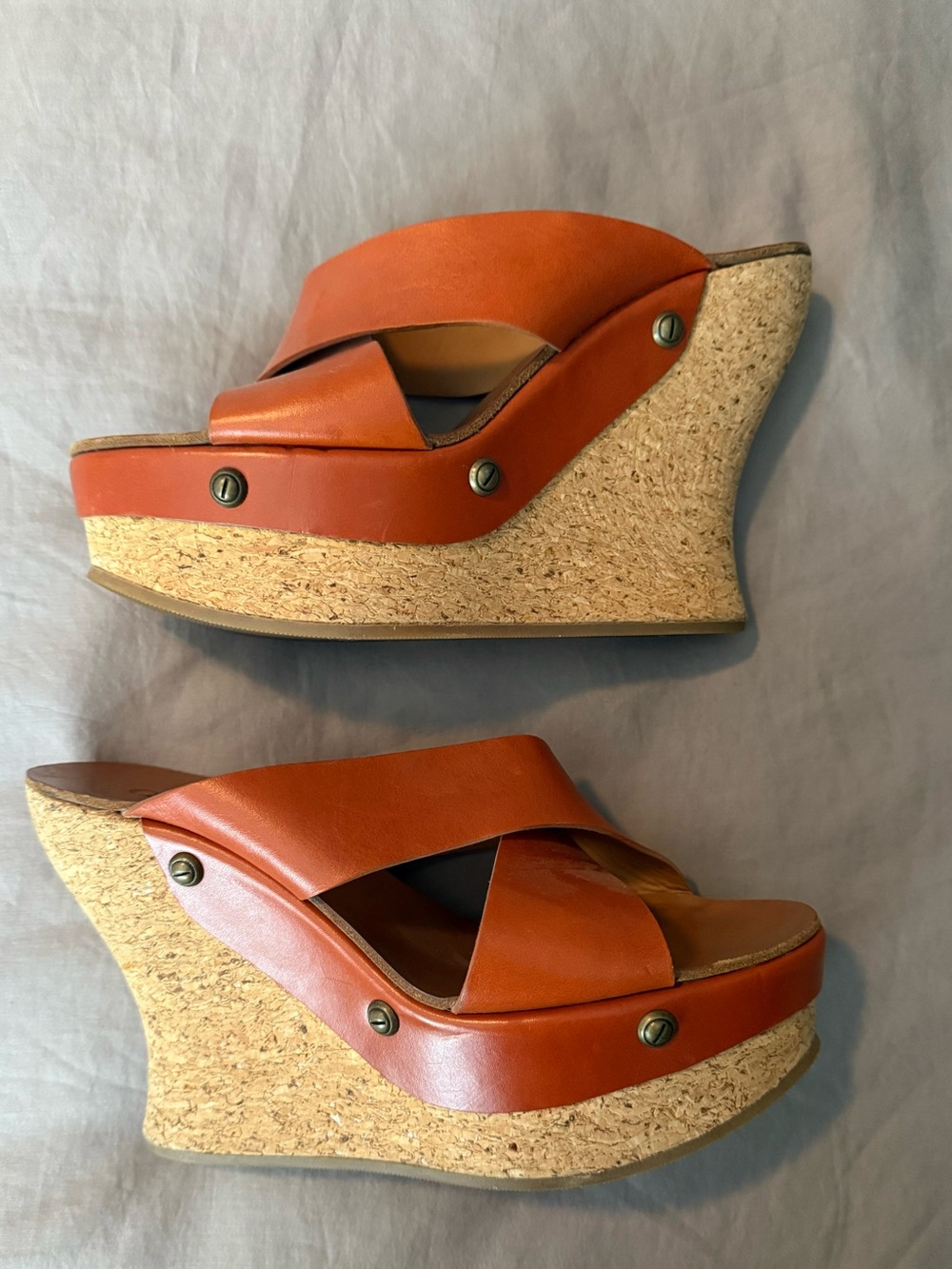 Chloé Women's Brown Criss Cross Wedge Platform Slide Sandals